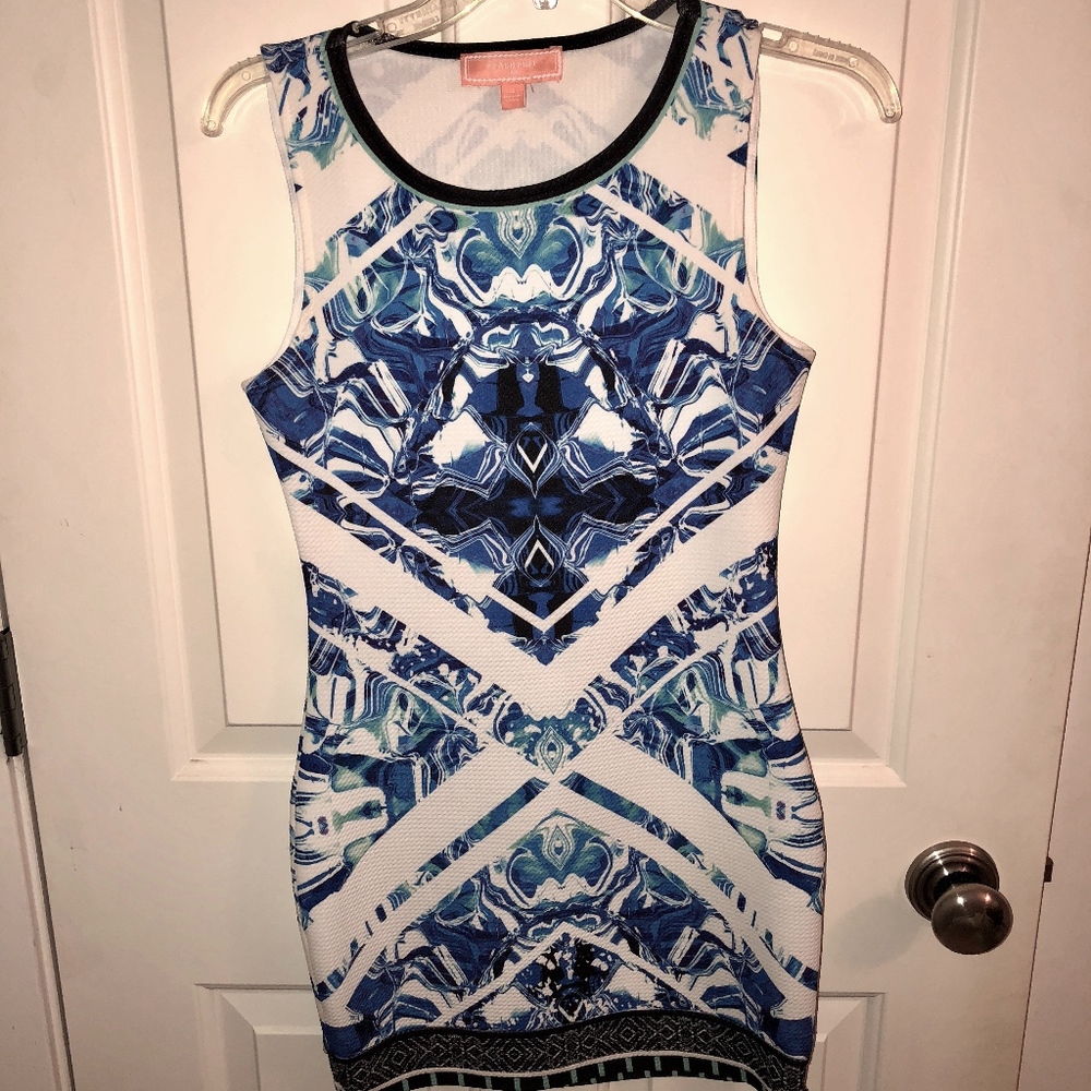 Blue and White Bodycon Mini Dress